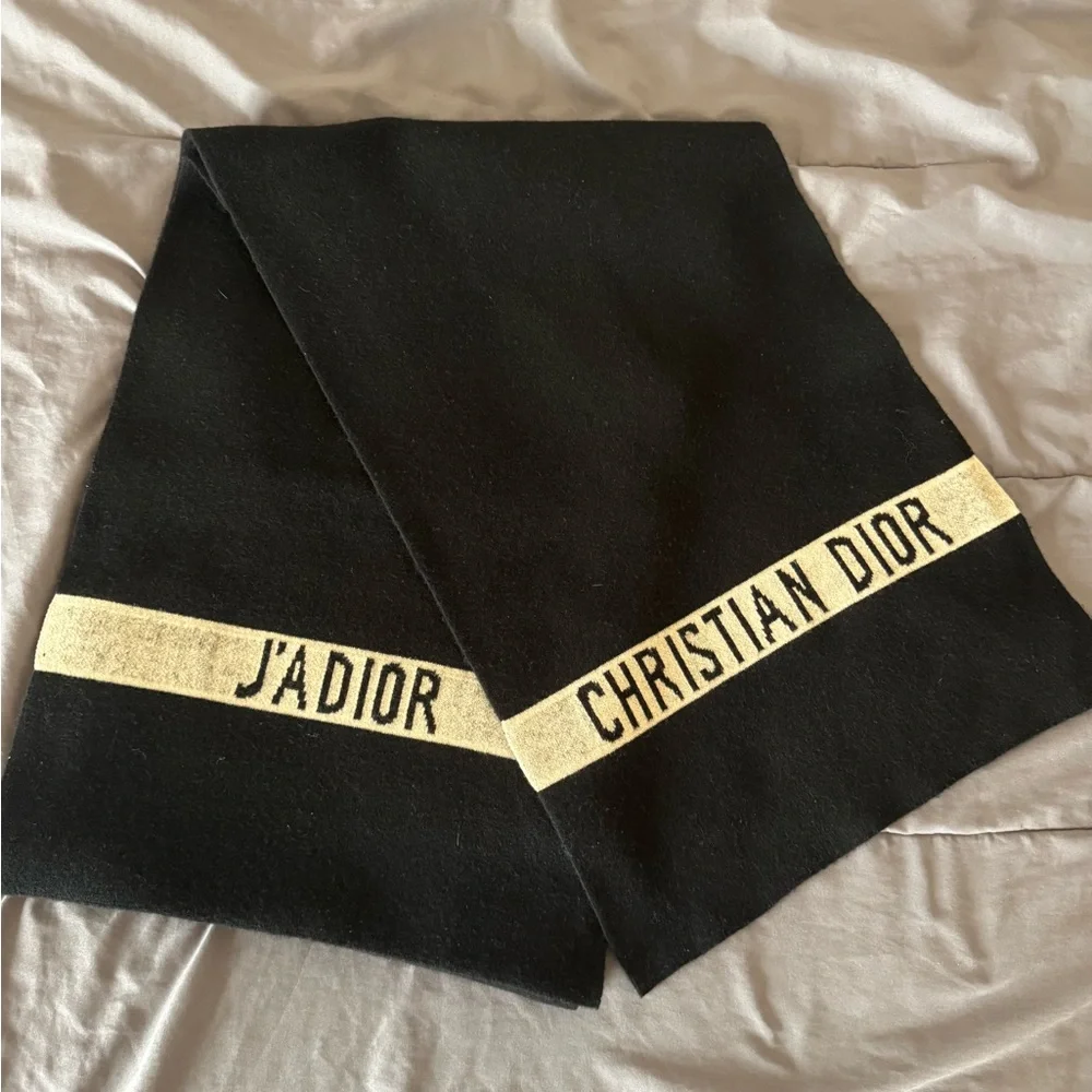 Dior Black Scarf with Cream Christian Dior Logo Band